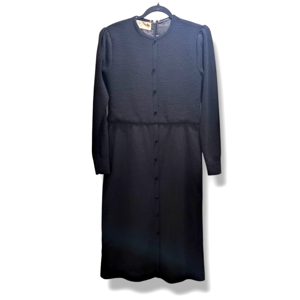 Ciao Ltd. Black Long Sleeve Button Front Wool Knit Midi Dress- Vintage size 8